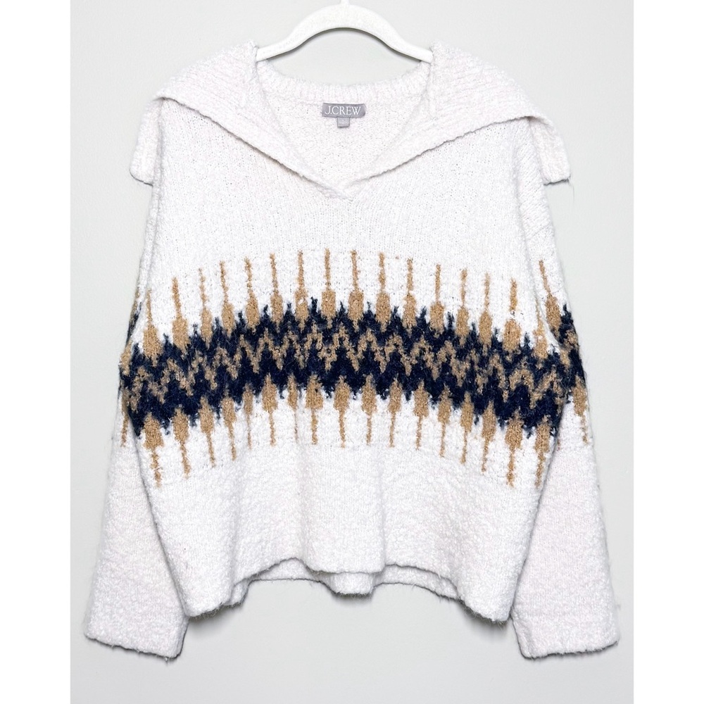 J. CREW Oversized Cozy Fair Isle Johnny Collar Sweater Boucle Women’s Size L